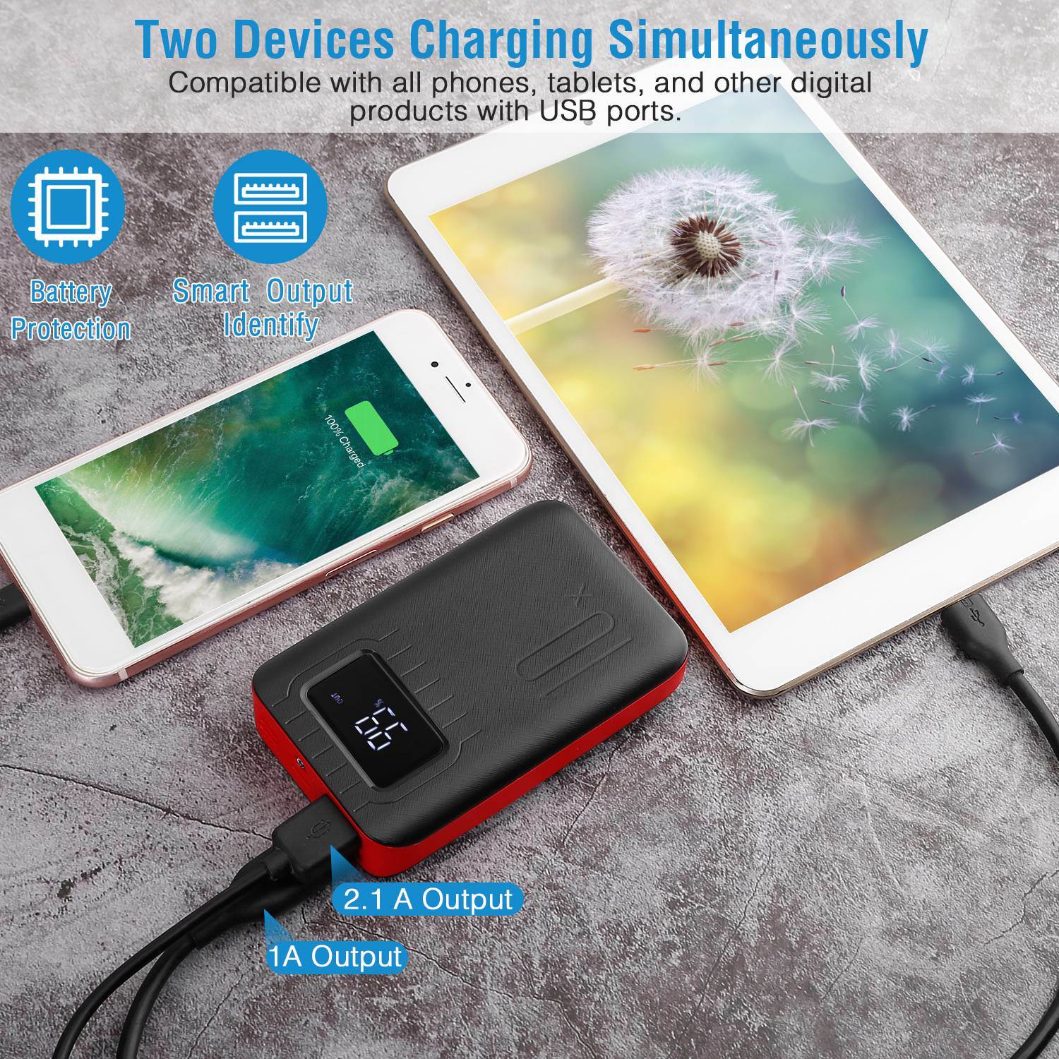 10000mAh Portable Power Bank External Battery Pack Charger Dual USB Charge Ports with LCD Display Flashlight Type C Micro USB Lightning Input Ports - Second Chance Zone