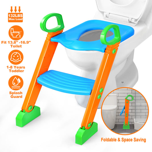 Potty Training Toilet Seat w/Step-Stool Ladder For Children; Foldable