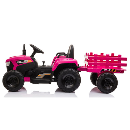 12V Ride On Tractor w/ Trailer; LED Lights, 3 to 6 Ages,  Rosy