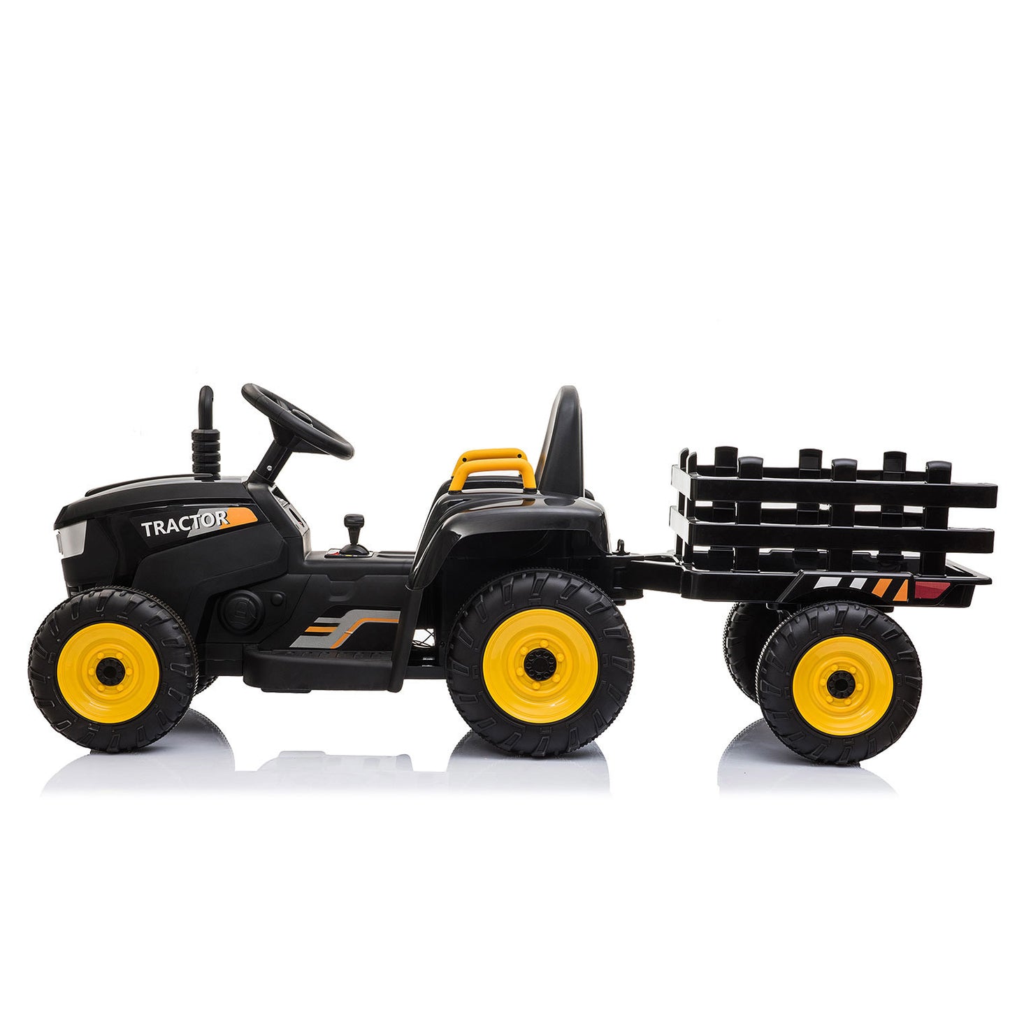 12V Ride On Tractor w/ Trailer; LED Lights, 3 to 6 Ages,  Black