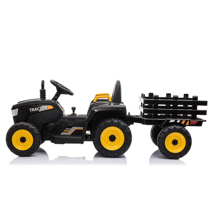 12V Ride On Tractor w/ Trailer; LED Lights, 3 to 6 Ages,  Black