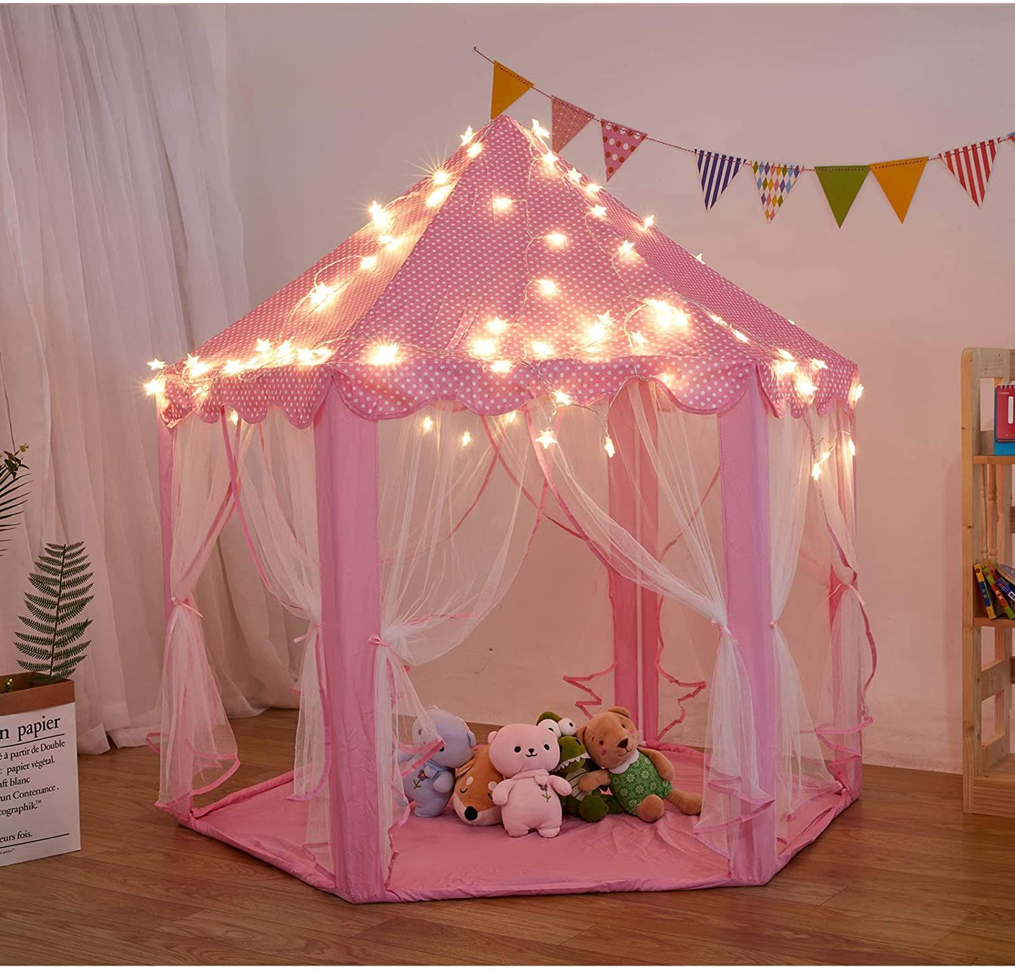 Outdoor Indoor Portable Folding Princess Castle Tent; (Warm LED Star Lights)