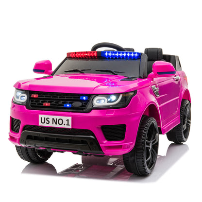 12V Kids Ride On SUV Cop Car; w/ Remote Control, Siren Sounds, Lights - Rose Red