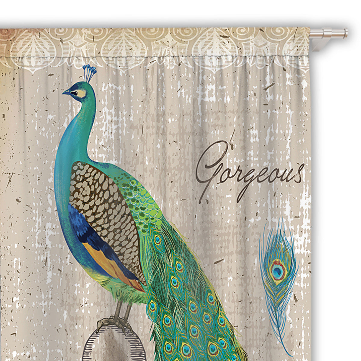 1 Pair Of Vintage Peacock Window Curtains - Second Chance Zone