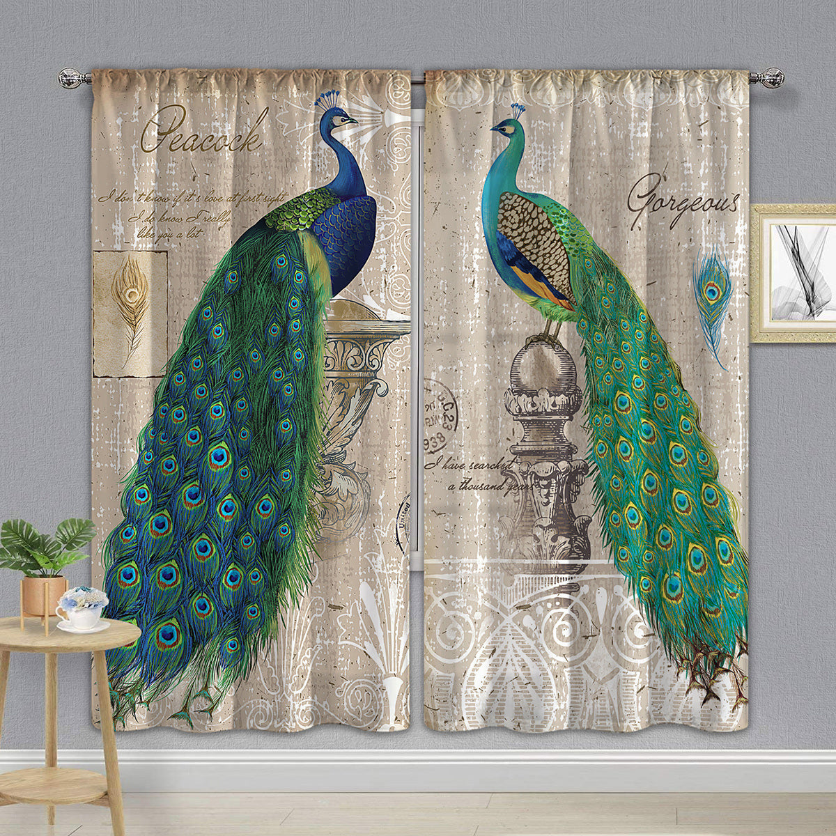 1 Pair Of Vintage Peacock Window Curtains - Second Chance Zone