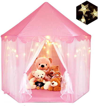 Outdoor Indoor Portable Folding Princess Castle Tent; (Warm LED Star Lights)