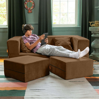 Jaxx Zipline Convertible Sleeper Loveseat & Ottomans; Toffee