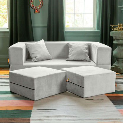 Jaxx Zipline Convertible Sleeper Loveseat & Ottomans; Ice