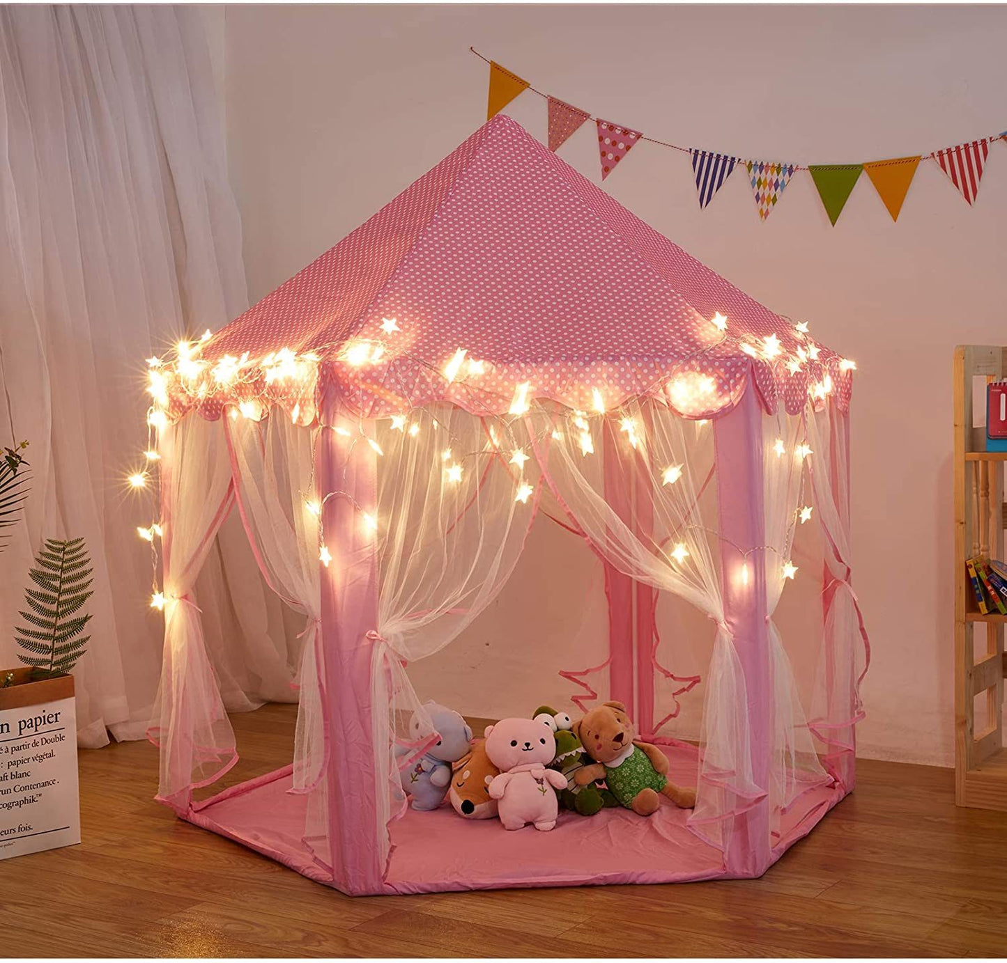 Outdoor Indoor Portable Folding Princess Castle Tent; (Warm LED Star Lights)