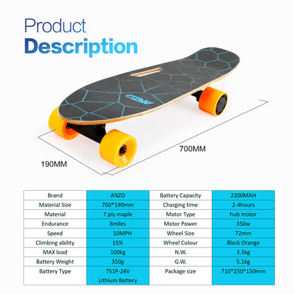 Small Electric Skateboard w/ Remote Control; 350W, Max 10mph, for Kids