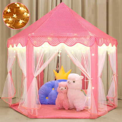 Outdoor Indoor Portable Folding Princess Castle Tent; (Warm LED Star Lights)