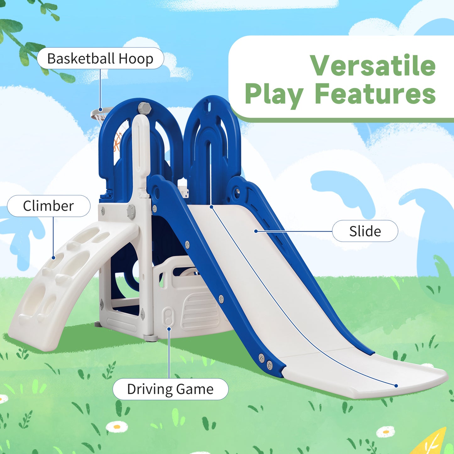 Toddler Climber and Slide Set 4 in 1; Kids Playground Climber Freestanding Slide Playset with Basketball Hoop Play Combination for Babies Indoor & Outdoor - Second Chance Zone