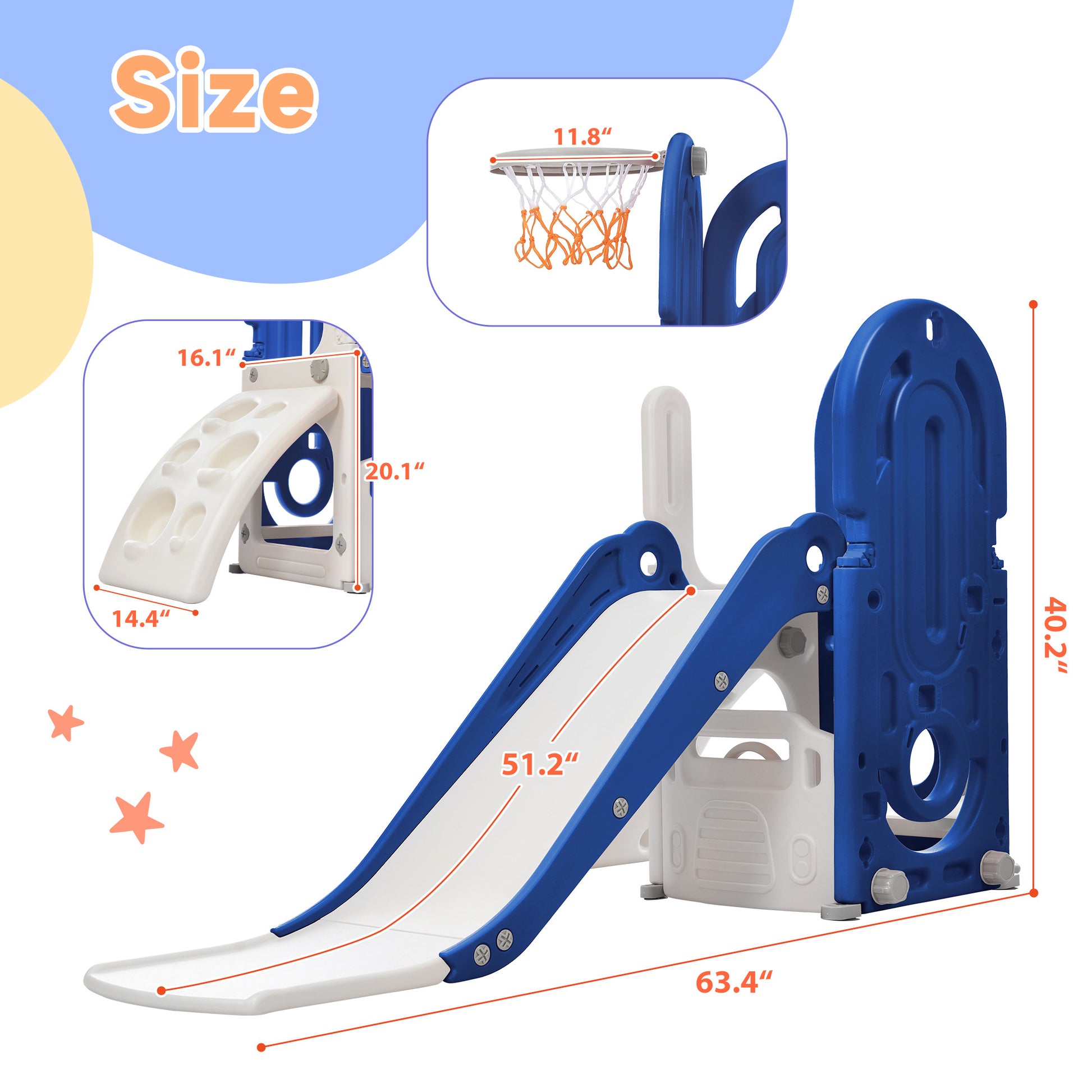 Toddler Climber and Slide Set 4 in 1; Kids Playground Climber Freestanding Slide Playset with Basketball Hoop Play Combination for Babies Indoor & Outdoor - Second Chance Zone