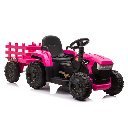 12V Ride On Tractor w/ Trailer; LED Lights, 3 to 6 Ages,  Rosy