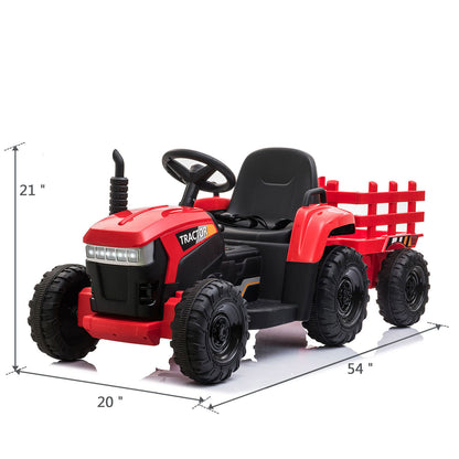 12V Ride On Tractor w/ Trailer; LED Lights, 3 to 6 Ages, Red